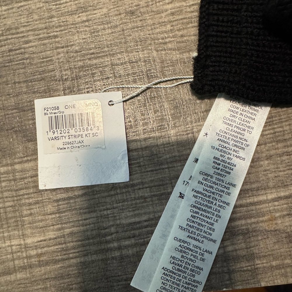 Coach Men's Black and Gray Striped Scarf - Picture 2 of 4